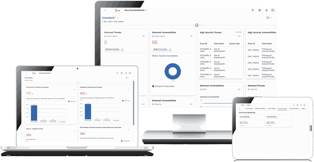 Xiting Security Platform dashboards across desktop, laptop, and tablet